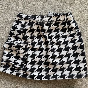 Adidas Black and White Houndstooth Denim Mini Skirt